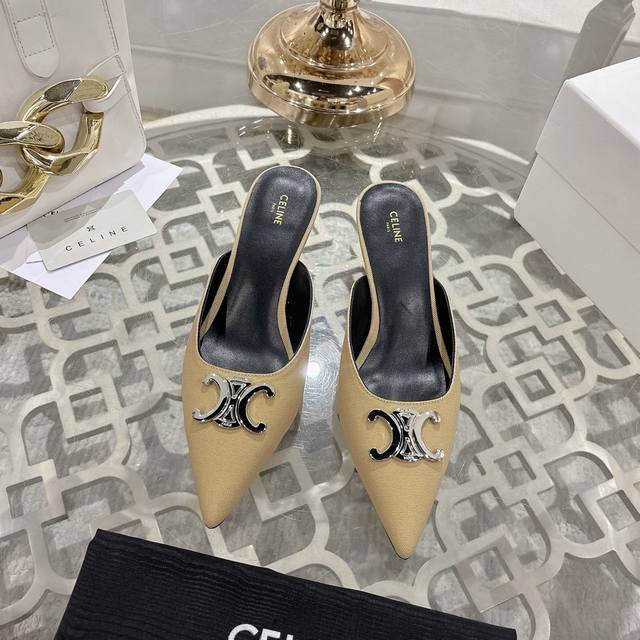 Celine Celine 2025 new Arc de Triomphe kitten heel low heel slippers This season