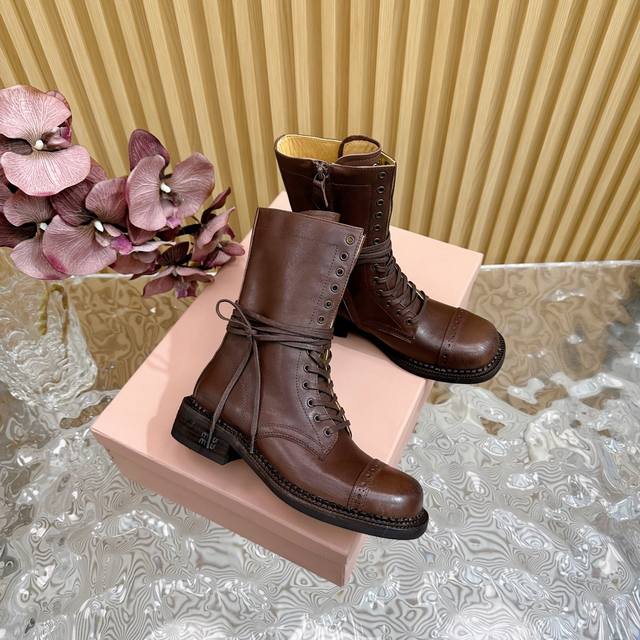 Direct sales women's shoes, high version of Miumiu 24 catwalk retro machine Swe
