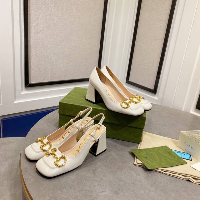 Direct sales Gucci Early Spring Horsebit Series Square Toe Chunky Heel Single S