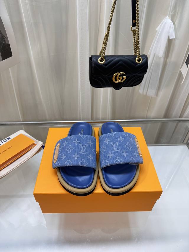 Direct sales Lv couples' counter main latest denim slippers hard goods new purc