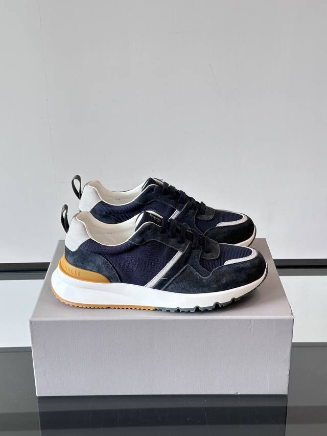 Brunello Cucinelli new color-blocked sports shoes for men. The fabric of this pa