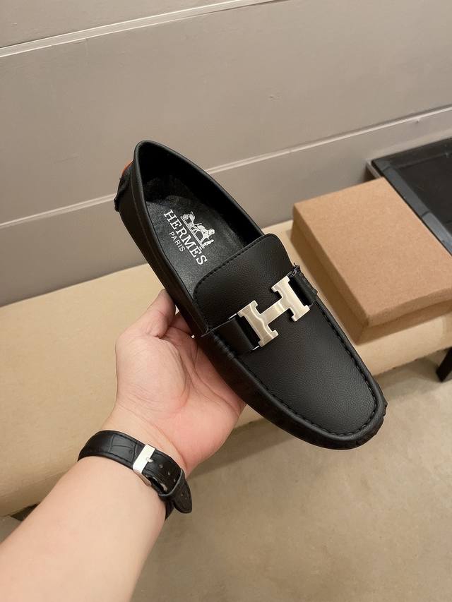 Official new model, brand Hemes Hermes slip-on boat shoes, the same style as Hu