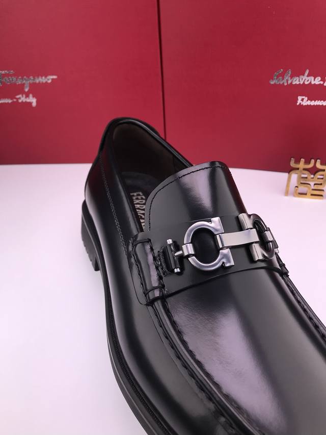 Ferragam* Matte open-edge bead high-end business leather shoes Imported open-edg
