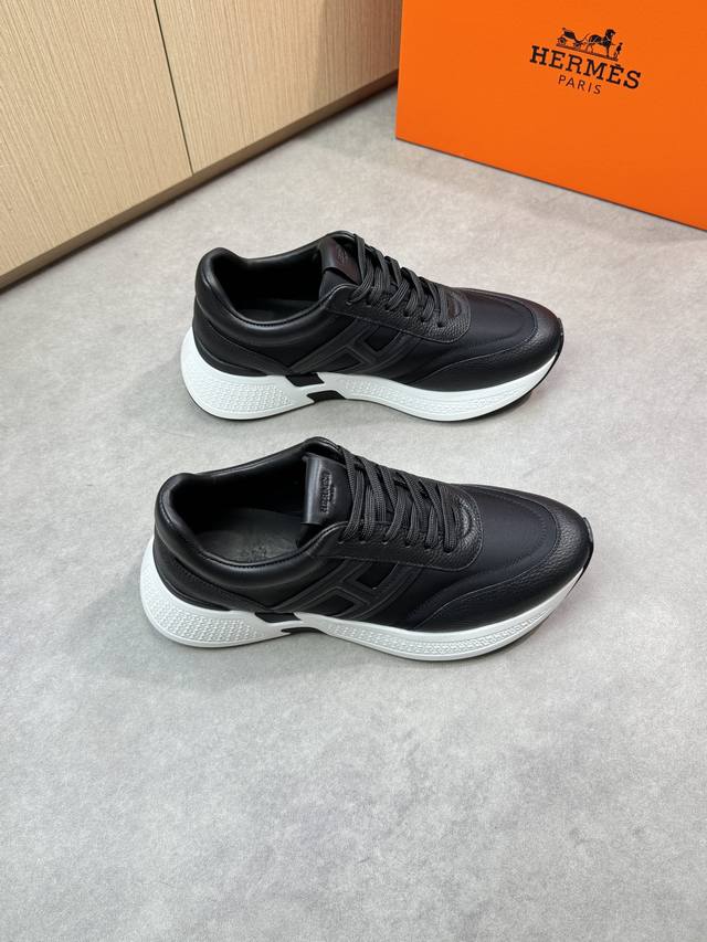 Hermes -High-end quality original casual sports shoes -Upper: pebbled calfskin,