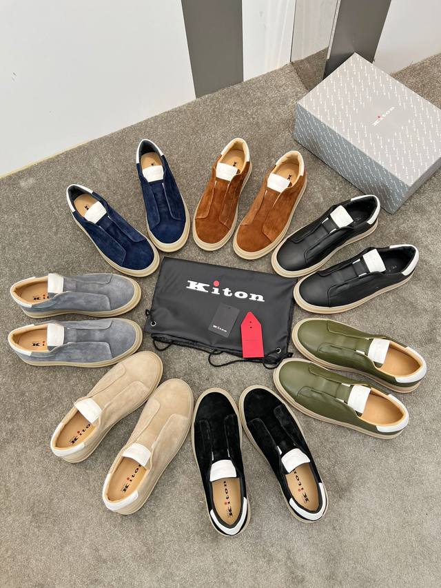 Actual price: Kiton men's four seasons classic casual slip-on shoes, calfskin fa