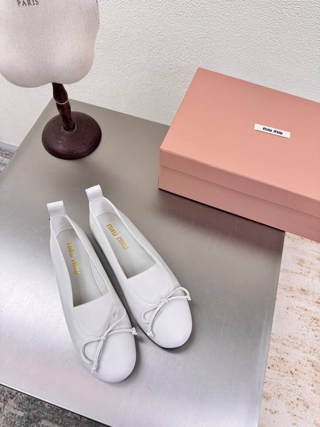 Flat series Miu'miu 25 autumn shoes Comfortable elastic with small bow series W