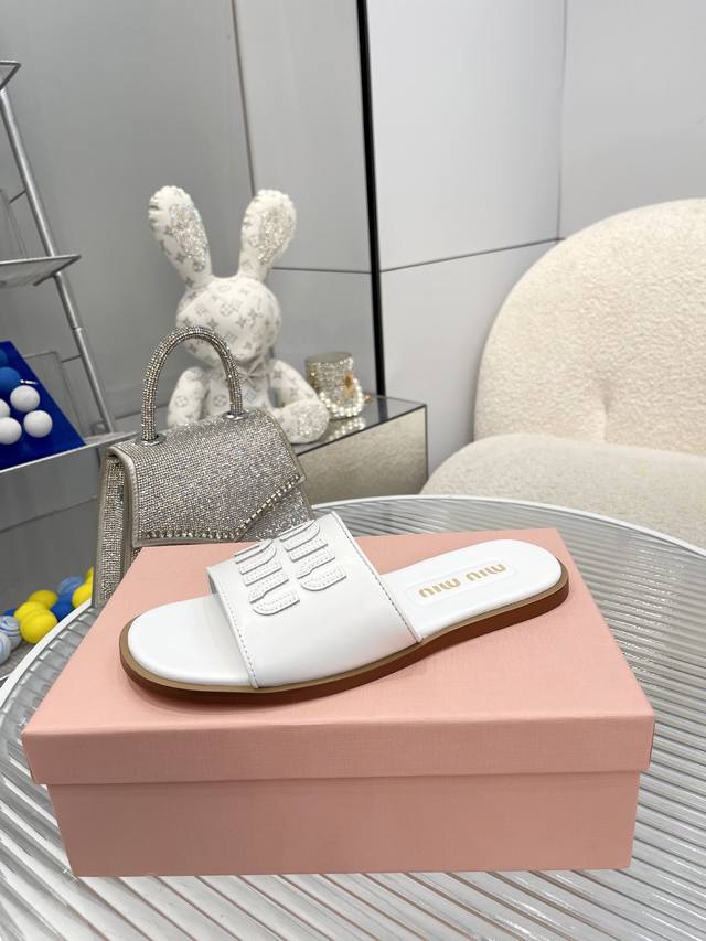 Leather sole 210 Miumiu new slippers Classic forever! Raffia flat slippers full
