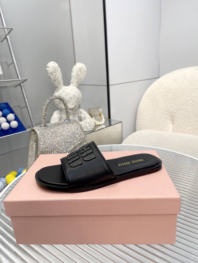 Leather sole 210 Miumiu new slippers Classic forever! Raffia flat slippers full
