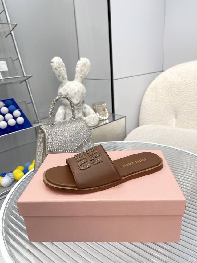 Leather outsole 210 Miumiu new slippers Classic forever! Raffia flat slippers f