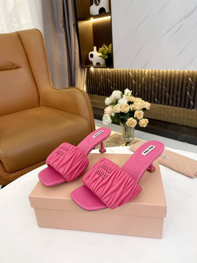 genuine leather outsole 220 Miu Miu spring and summer slippers original 1: 1 op