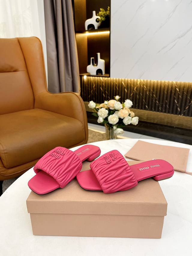 genuine leather outsole 210 Miu Miu spring and summer slippers original 1: 1 op