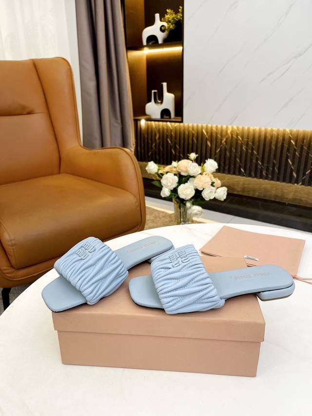 genuine leather outsole 210 Miu Miu spring and summer slippers original 1: 1 op