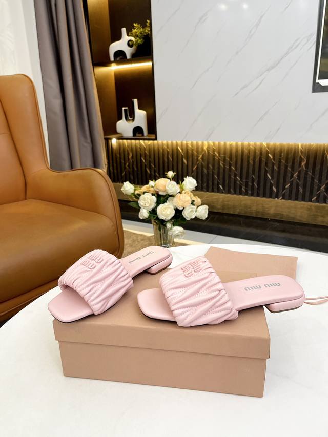 genuine leather outsole 210 Miu Miu spring and summer slippers original 1: 1 op