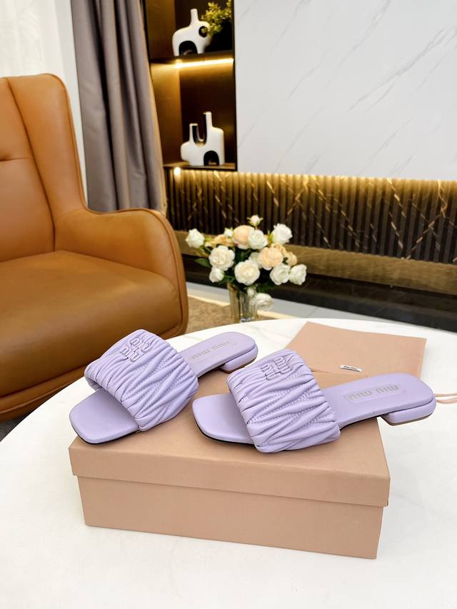 genuine leather outsole 210 Miu Miu spring and summer slippers original 1: 1 op