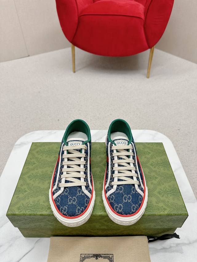 Men's dark blue stripe sole edge New upgraded Arrival Gucc* Tennis 1977 classic