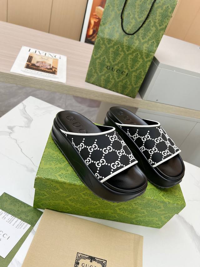 Gucci counter new limited edition top counter Gucci ice cream thick-soled slippe