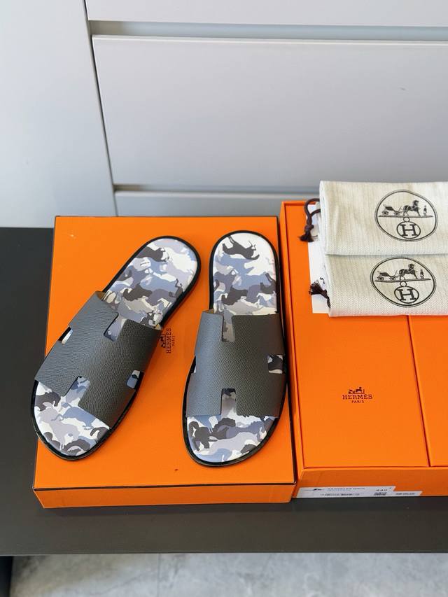 Hermes classic men's slippers - top leather outsole The style is classic and ti