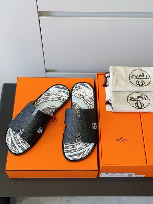 Hermes classic men's slippers - top leather outsole The style is classic and ti