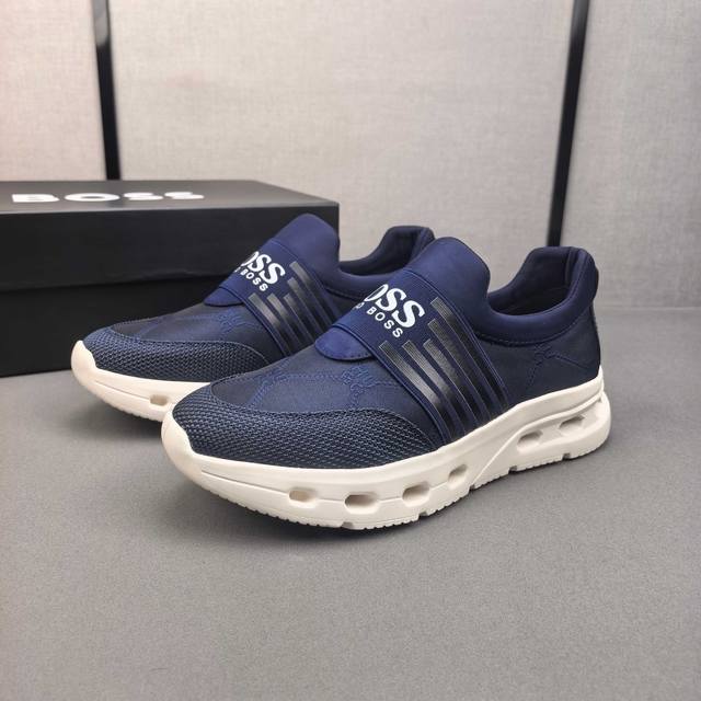 Boss's new low-top casual sneaker is made of breathable mesh and has the brand's
