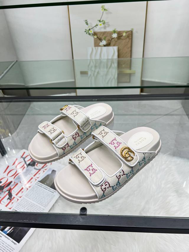 Male +10 G's new sandals, made of canvas fabric, imported Swarovski rhinestones