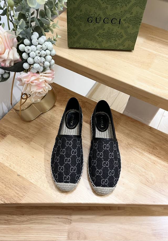 Gucci 24Ss Early Autumn Women's Gg pattern decorated garden toe Gucci straw new