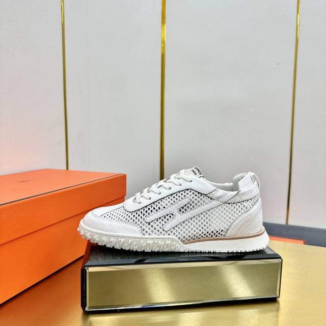 Men's size +10 Hermes top version# Hermes Deep series couple's white shoes casua