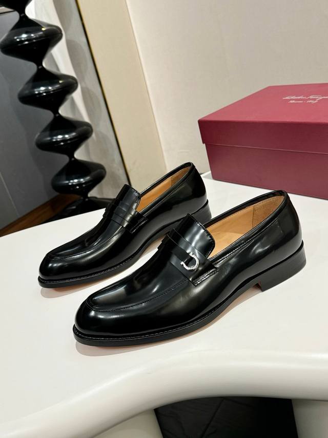Ferragamo Ferragamo classic men's business leather shoes, imported black calfski