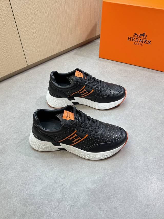 Hermes -High-end quality original casual sports shoes -Upper: pebbled calfskin,