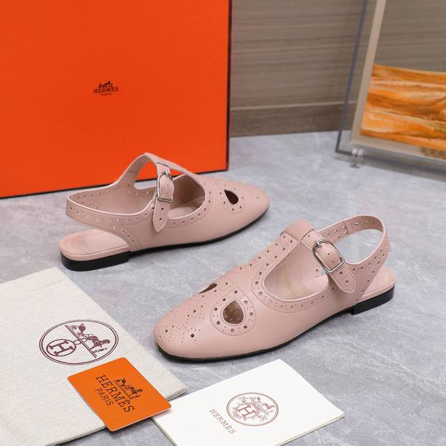 Top versionHermes 24S Spring and Autumn Flat ShoesClassic Ballet Shoes Mary Jane