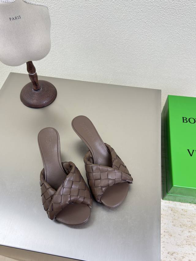 Bv Blink series slippers 15mm woven single shoes, hand-woven leather Dark khaki