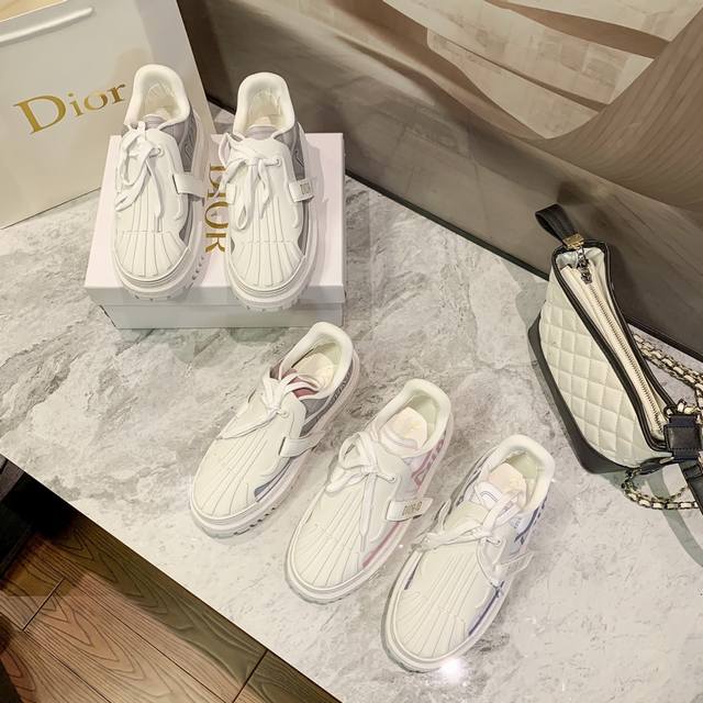 Orange factory price P Dior laser fluorescent shell toe white shoes latest color