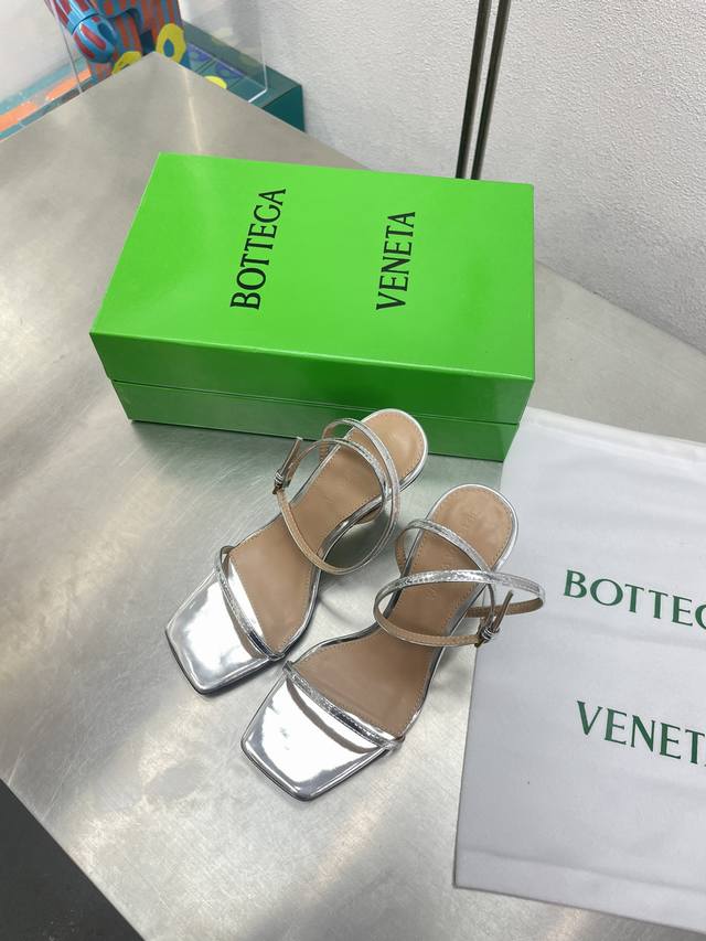 Bv Knot heel strap sandals Knot series metal heel Silver This square head slippe