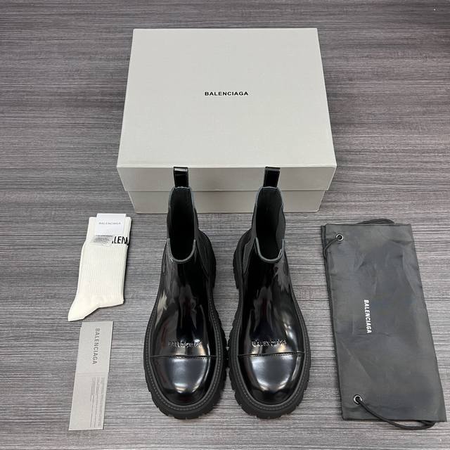 Original version Balenciaga Trooper leather simple short boots for men, black p