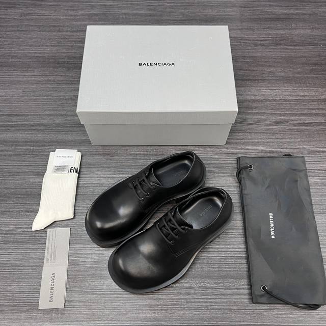Original Balenciaga Hummer calfskin round toe lace-up casual shoes for men in b