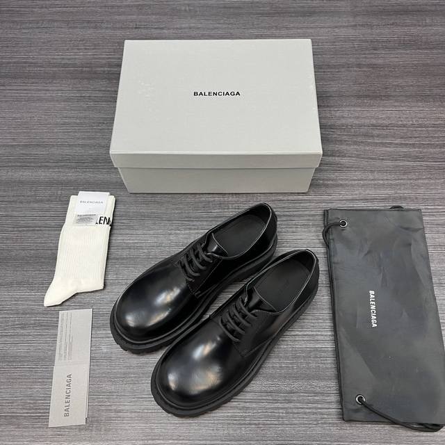 Original version Balenciaga Sergent leather calfskin men's leather shoes black.