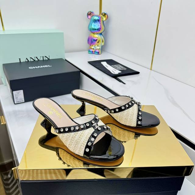 factory price Pp Chanel Chanel new woven rhinestone low-heeled slippers Enter su