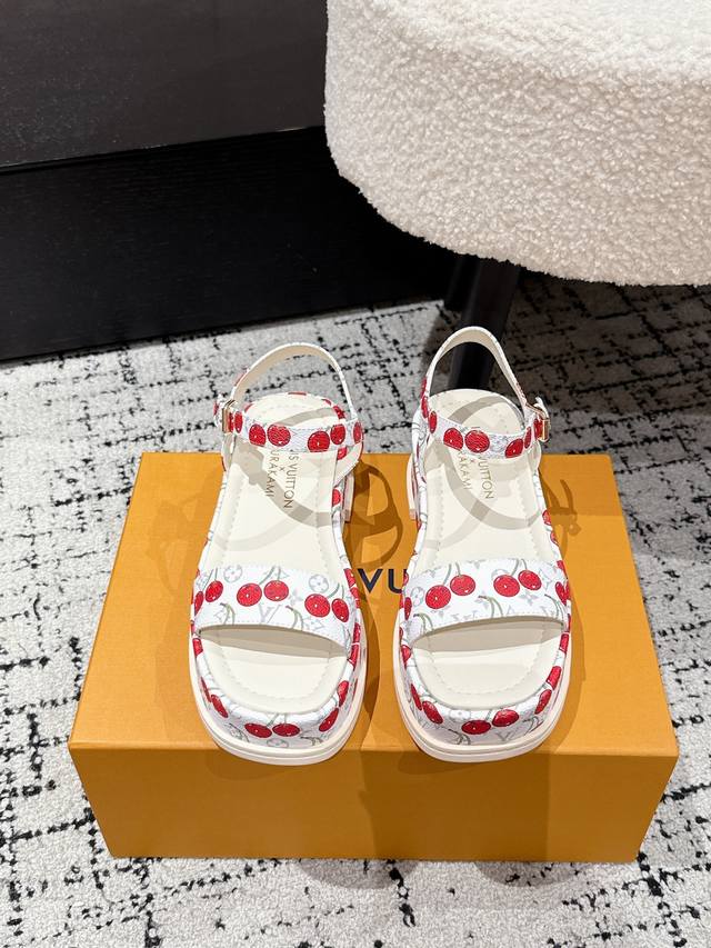 Louisvuitton 25 Summer Limited Edition Cherry Style Thick-soled Sandals The late