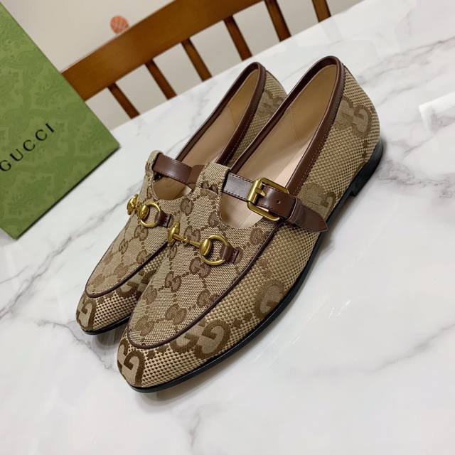 Gucci Gucci four seasons lazy shoes, classic style upper embroidered plaid fabri