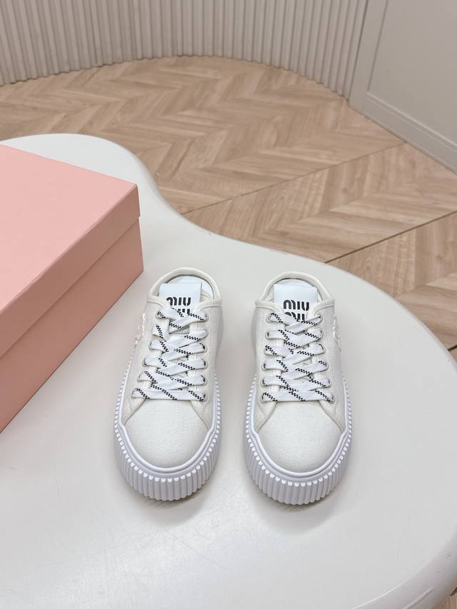 Top version Miu Miu 25Ss early spring new thick-soled biscuit shoes half-slip l