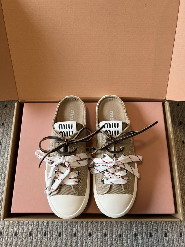 Purchasing-level Miumiu 25Ss Retro-style biscuit shoes, casual canvas shoes, do
