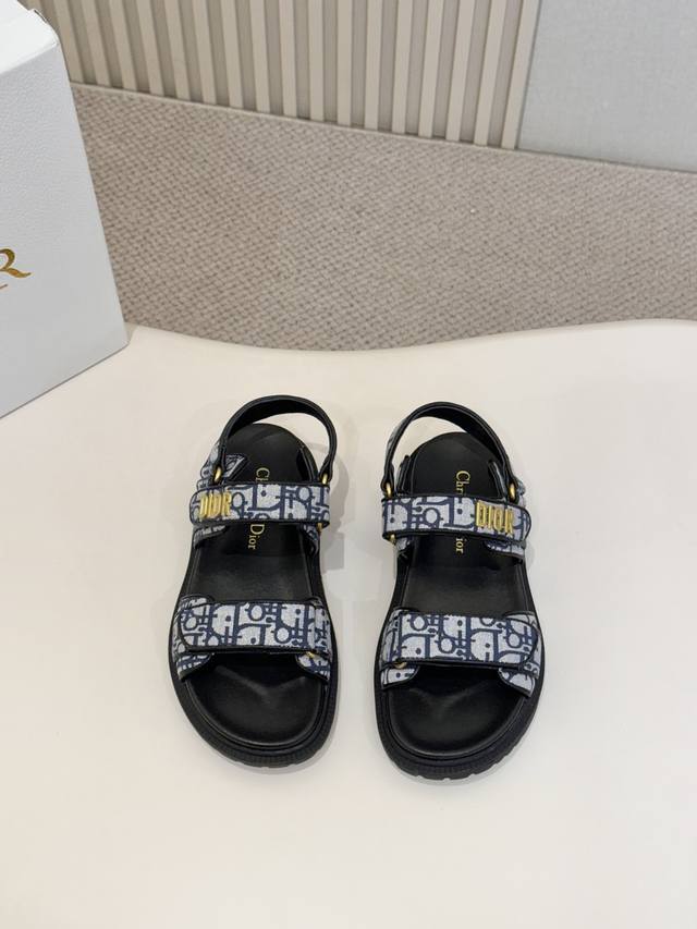 Factory Price Pp This Diorect sandal is made of blue checkered jacquard fabric