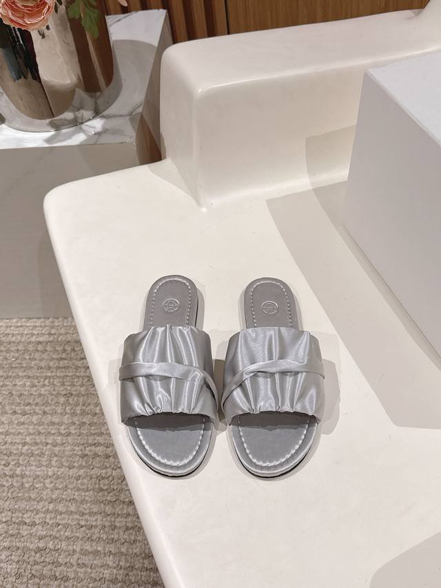 Factory Price P Brand new The Row pleated women's silk slippers in original pac