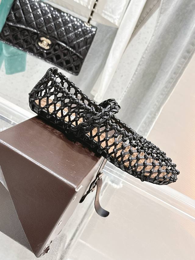 Alaia new retro hand-woven mesh cowhide Mary Jane shoes ballet shoes full of gir