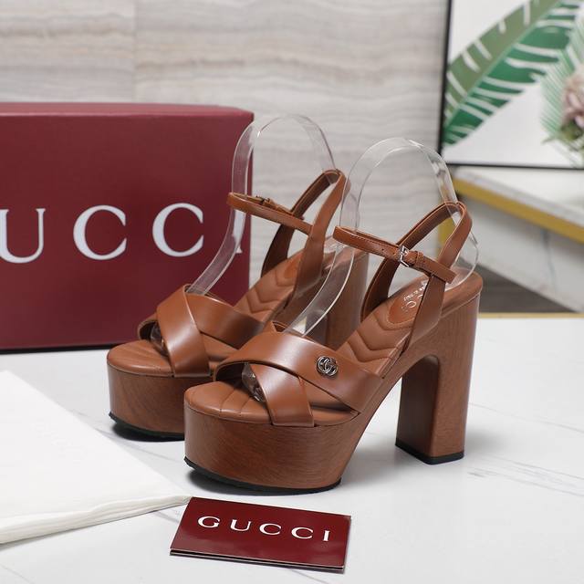 Exclusive top version Original replica Pu water platform imitation wood sole Gu