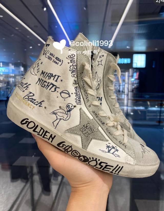Gray graffiti high top couple model original replica 1.1 high version low-end do