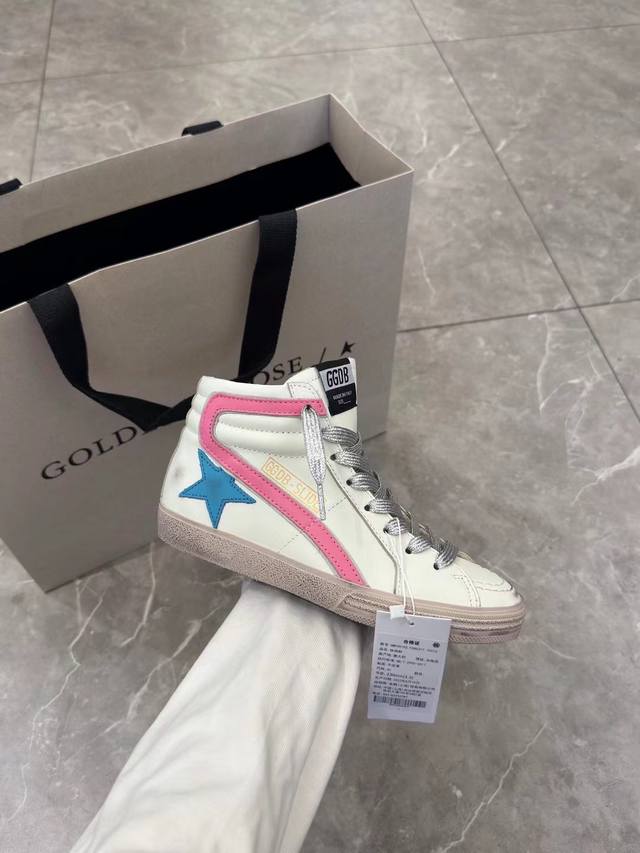 Pink and blue high-top couple style, top-grade cowhide high version. Low-end ple
