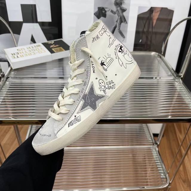 3D printed hand-painted gray high-top couple style top cowhide high version. Low