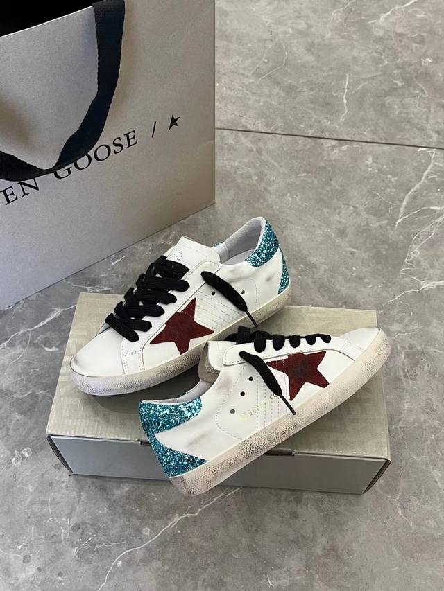 Lake blue tail red star couple style. Original replica cowhide high version. Lo