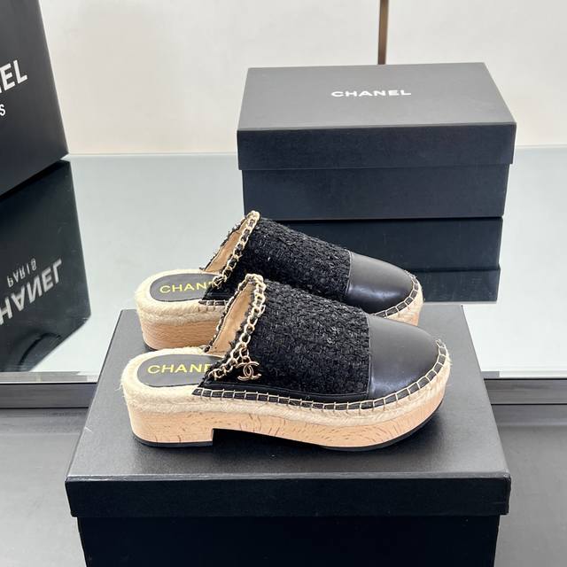 Top version Hemp rope series 2025 summer new Chanel Chanel chain mule slippers s