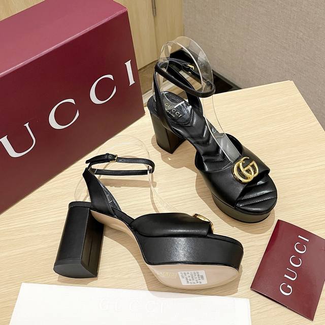 Gucci 2025 spring new waterproof platform high-heeled walking shoes show hollow